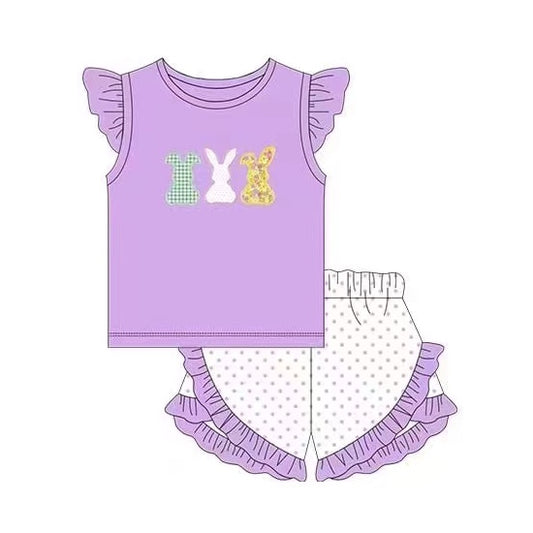 Lavender bunny top polka dots shorts girls easter clothes