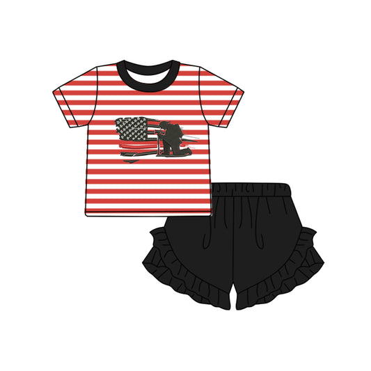 Short sleeves back the red stripe flag girls outfits