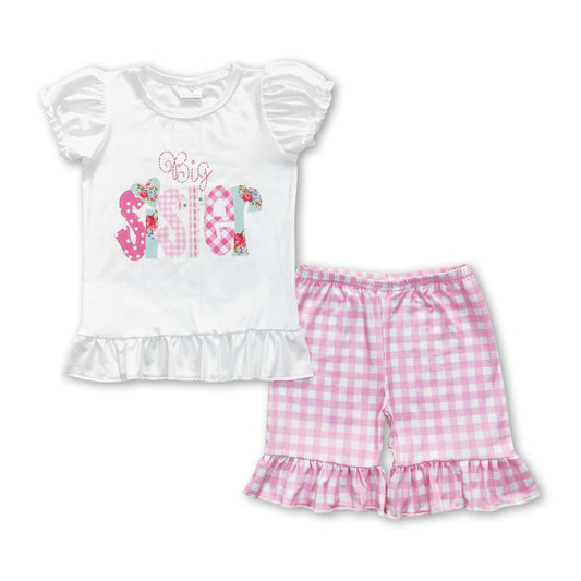 Big sister shirt pink plaid shorts girls clothes