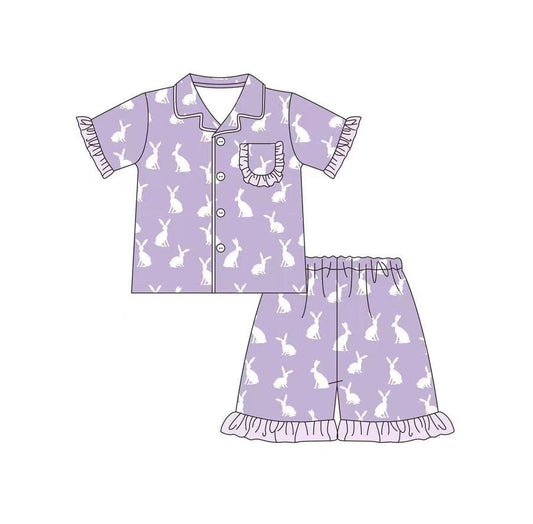 Lavender bunny girls button down easter pajamas