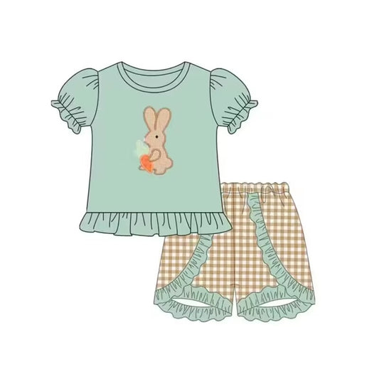 Carrot bunny short sleeves shirt plaid shorts girls easter clothes