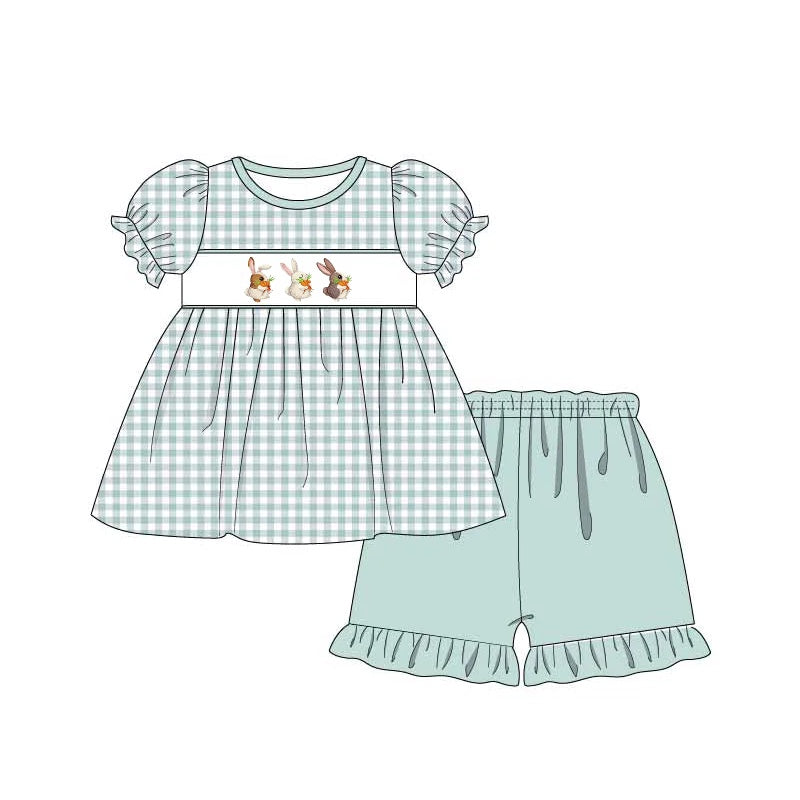 Plaid bunny tunic ruffle shorts girls easter clothing set