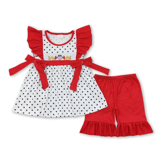 Polka dots crawfish tunic ruffle shorts girls outfits