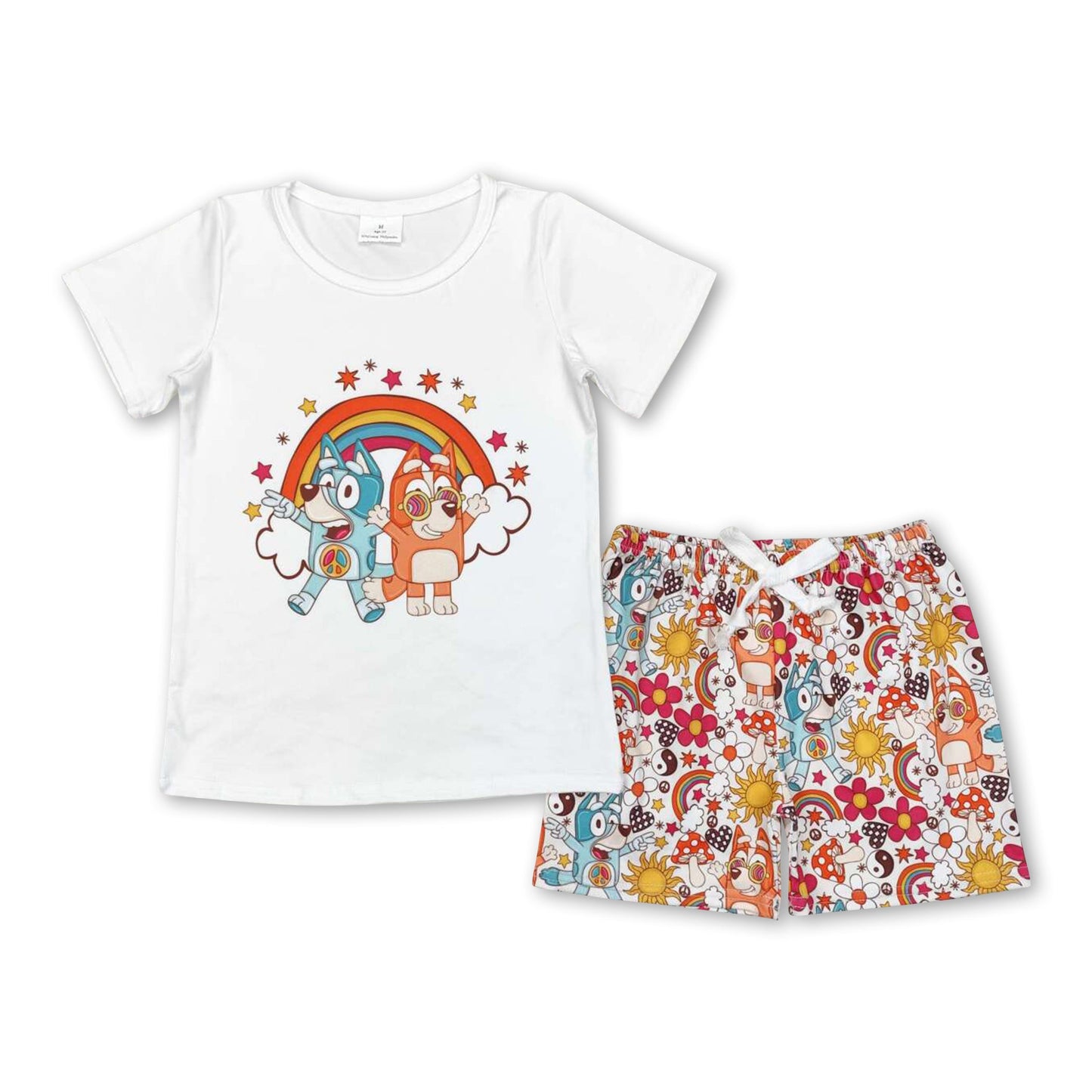 Dog shirt rainbow sun shorts girls summer clothes