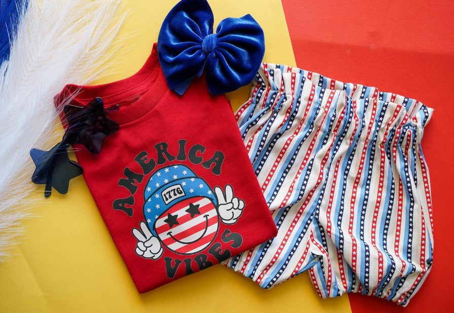 America vibes smile top shorts girls 4th of july outfits