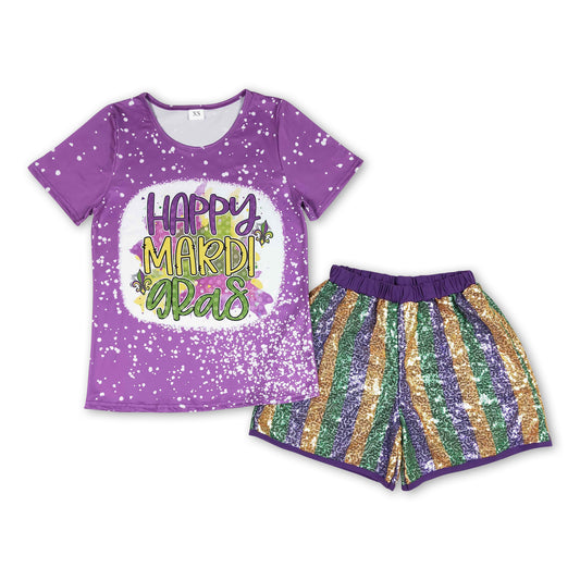 Happy Mardi Gras top stripe sequin adult women set