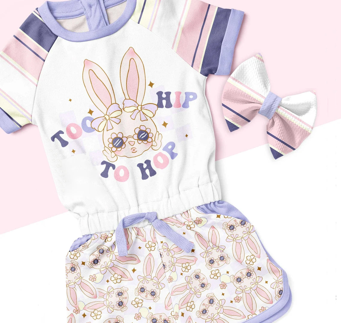 Hip hop bunny floral top shorts girls easter clothing