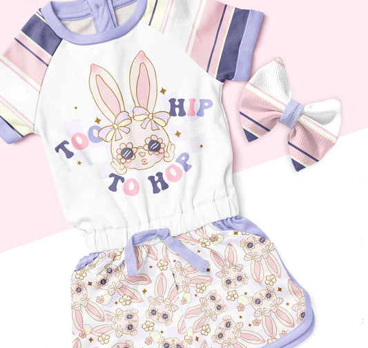 Hip hop bunny floral top shorts girls easter clothing