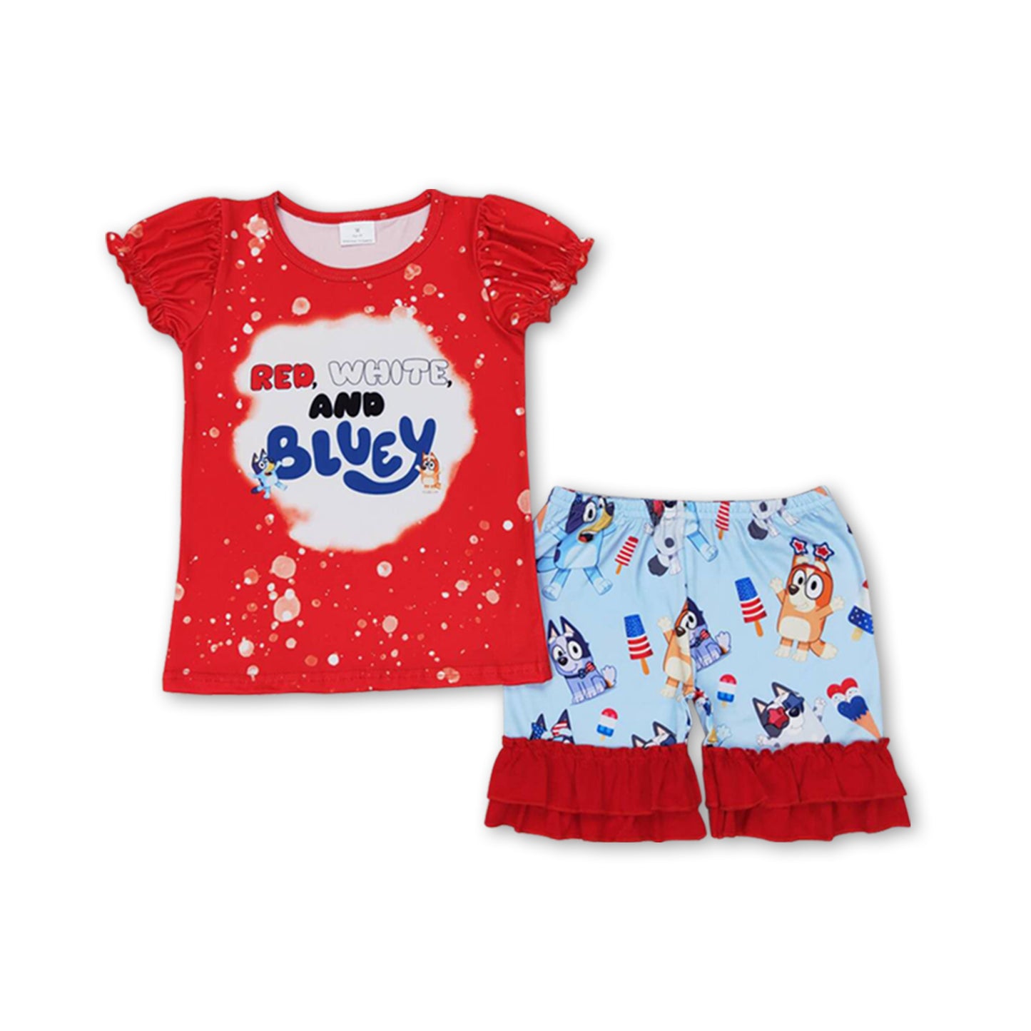 Red white blue dogs popsicle shorts girls 4th of july clothes