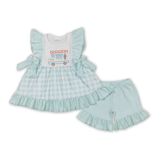 Ice cream plaid tunic ruffle shorts girls summer clothes