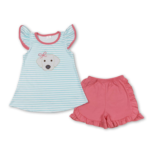 Flutter sleeves dog shirt ruffle shorts girls clothes