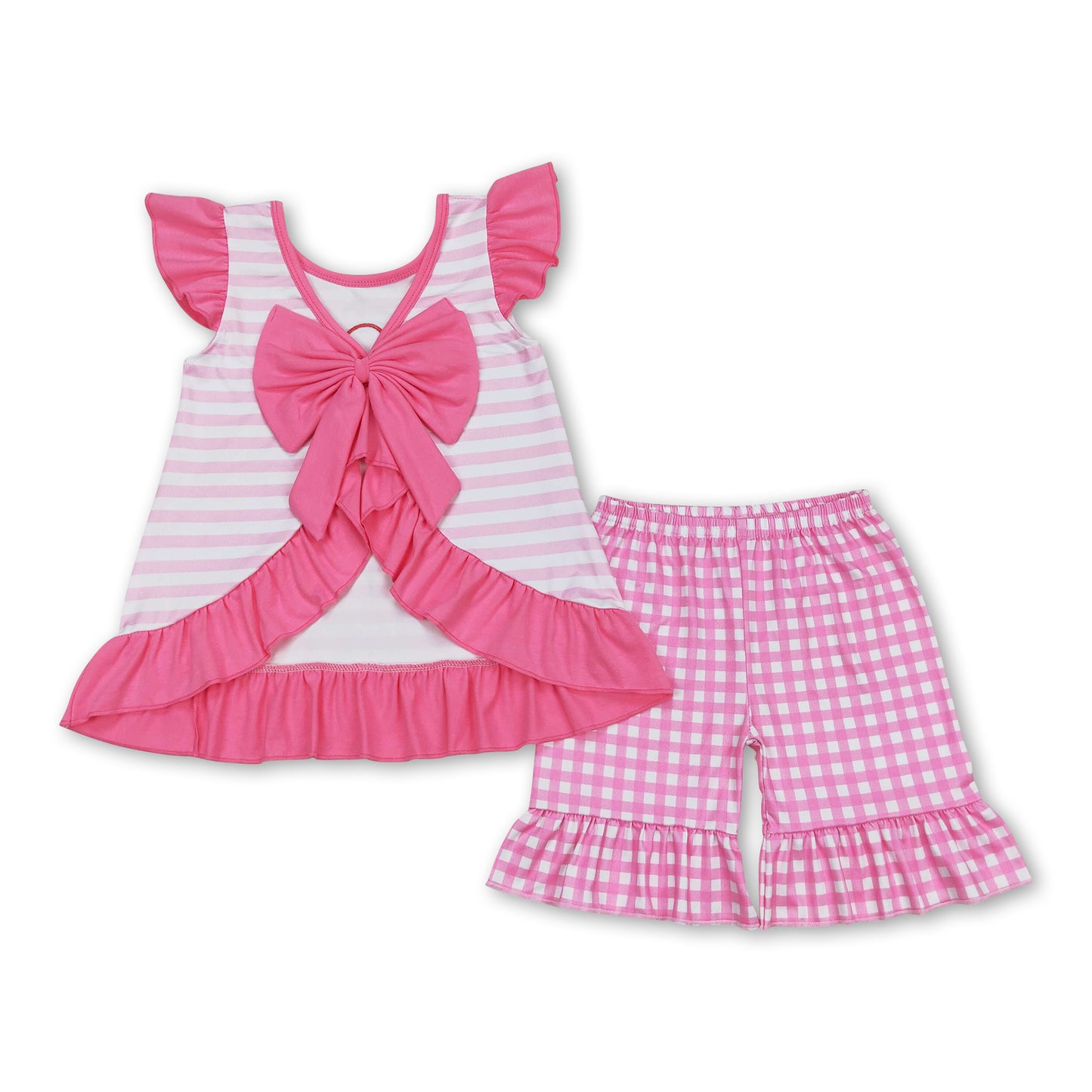 I love dad pink top plaid shorts girls clothing set