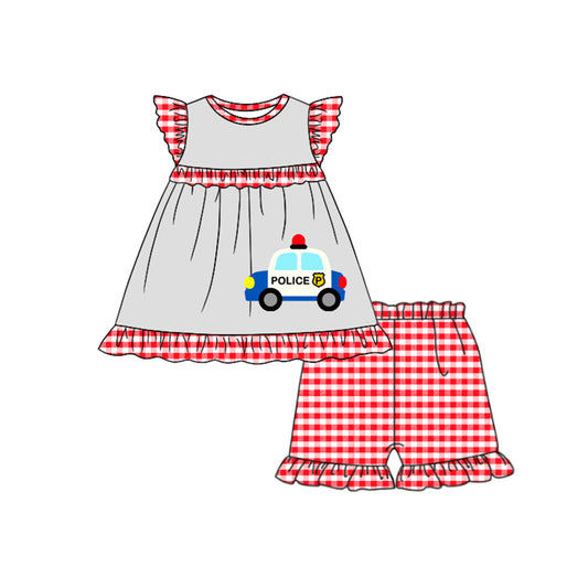 Police car tunic plaid ruffle shorts girls clothing