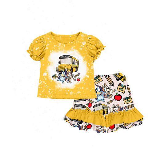 School bus pencil apple dog girls back to school outfits