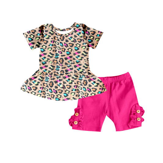 Leopard peplum hot pink shorts girls summer clothes