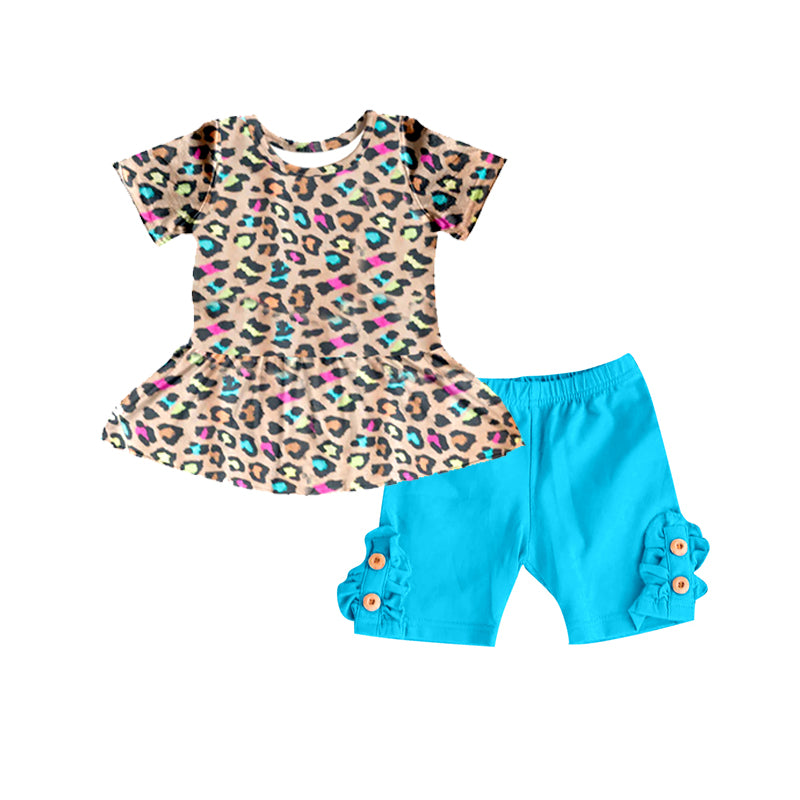 Leopard peplum aqua shorts girls summer clothes