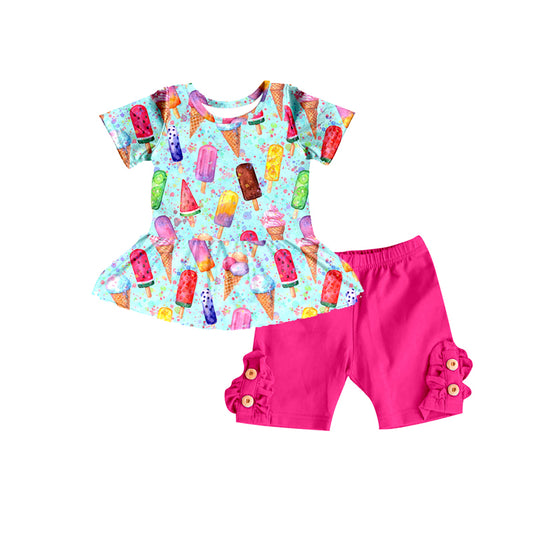 Popsicle peplum hot pink shorts girls summer clothes