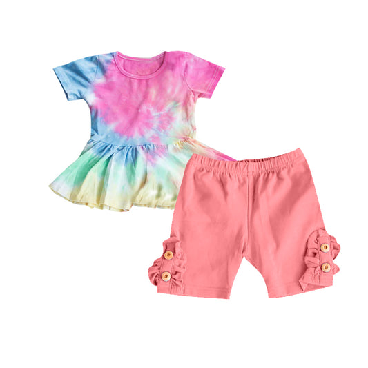 Tie dye peplum peach shorts girls summer clothes