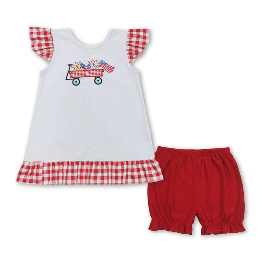 Flutter sleeves flag tunic ruffle shorts girls patriotic set