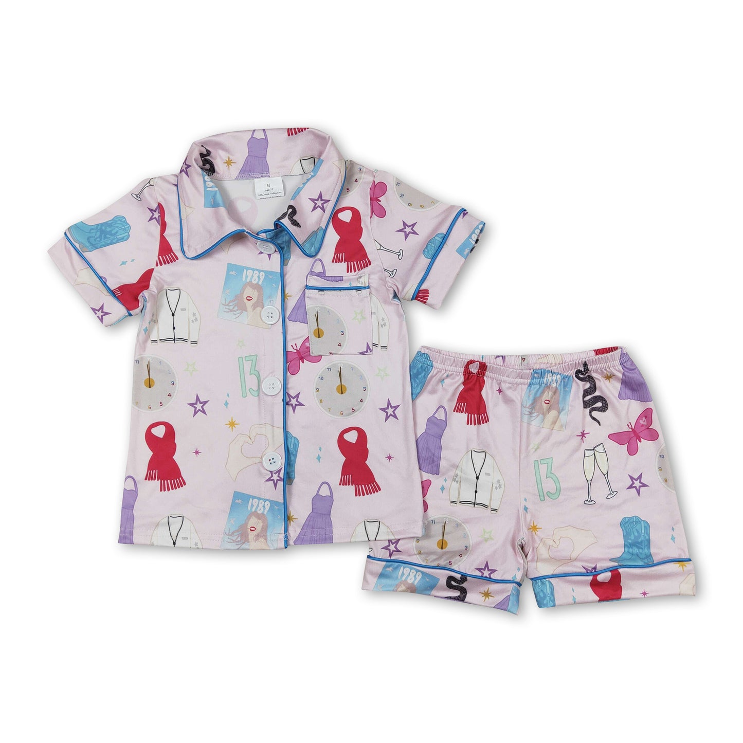 Pink butterfly scarf singer girls button down pajamas