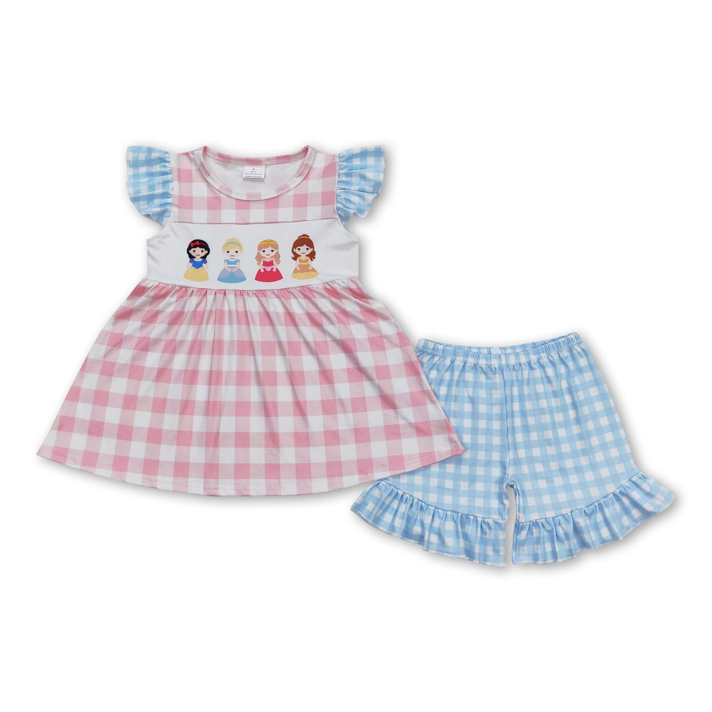 Plaid princess tunic ruffle shorts girls summer clothes