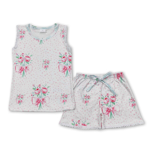 Sleeveless pink floral baby girls summer outfits