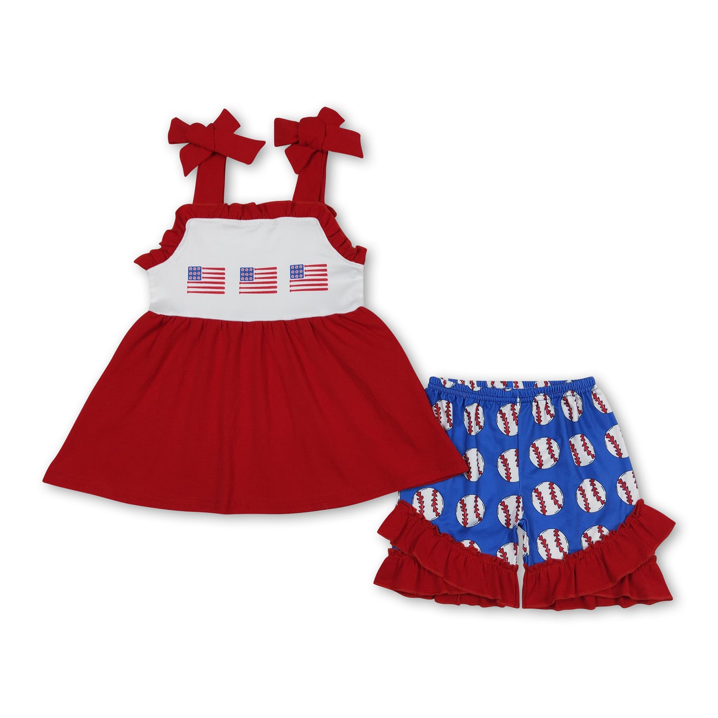 Straps baseball flag girls clothing set