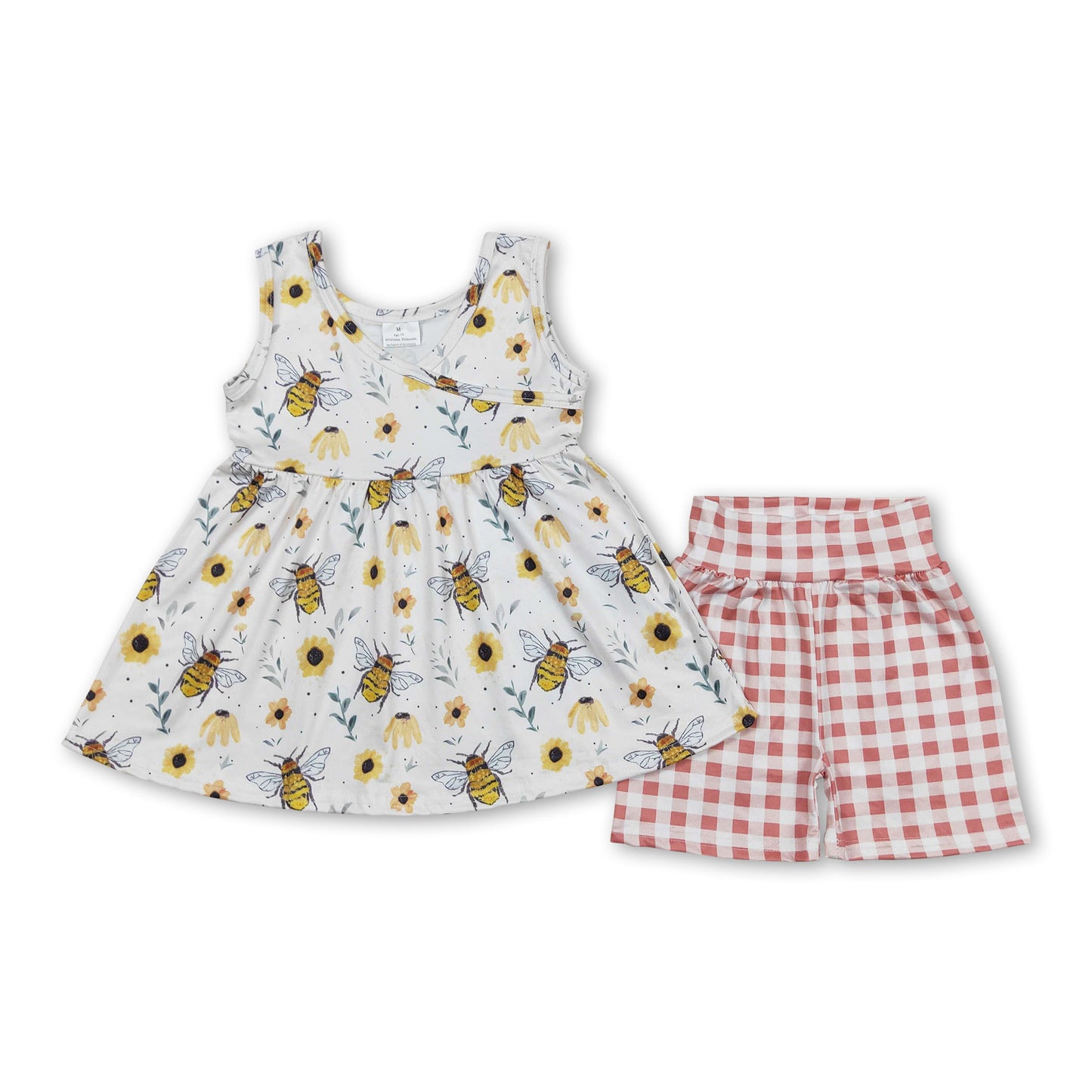 Yellow bee floral peplum plaid shorts girls clothes