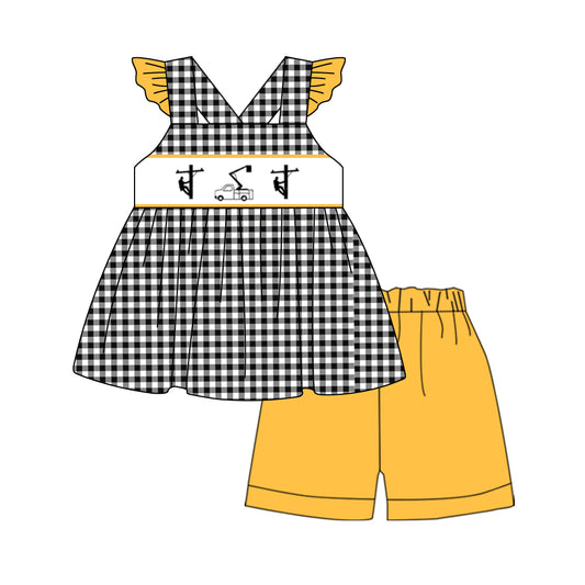 Plaid lineman tunic yellow shorts girls clothing set