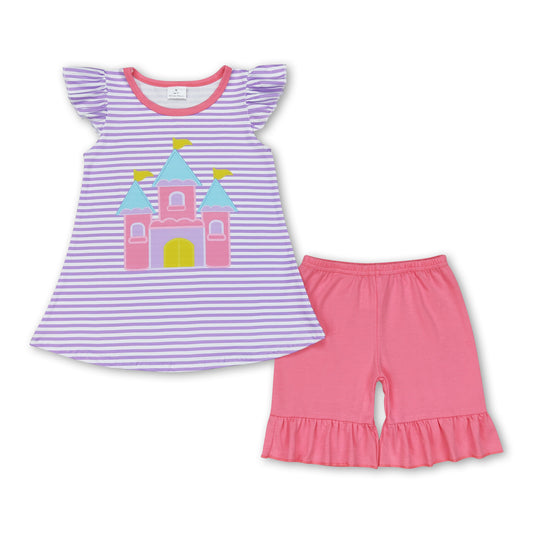 Lavender stripe castle top shorts girls summer clothing