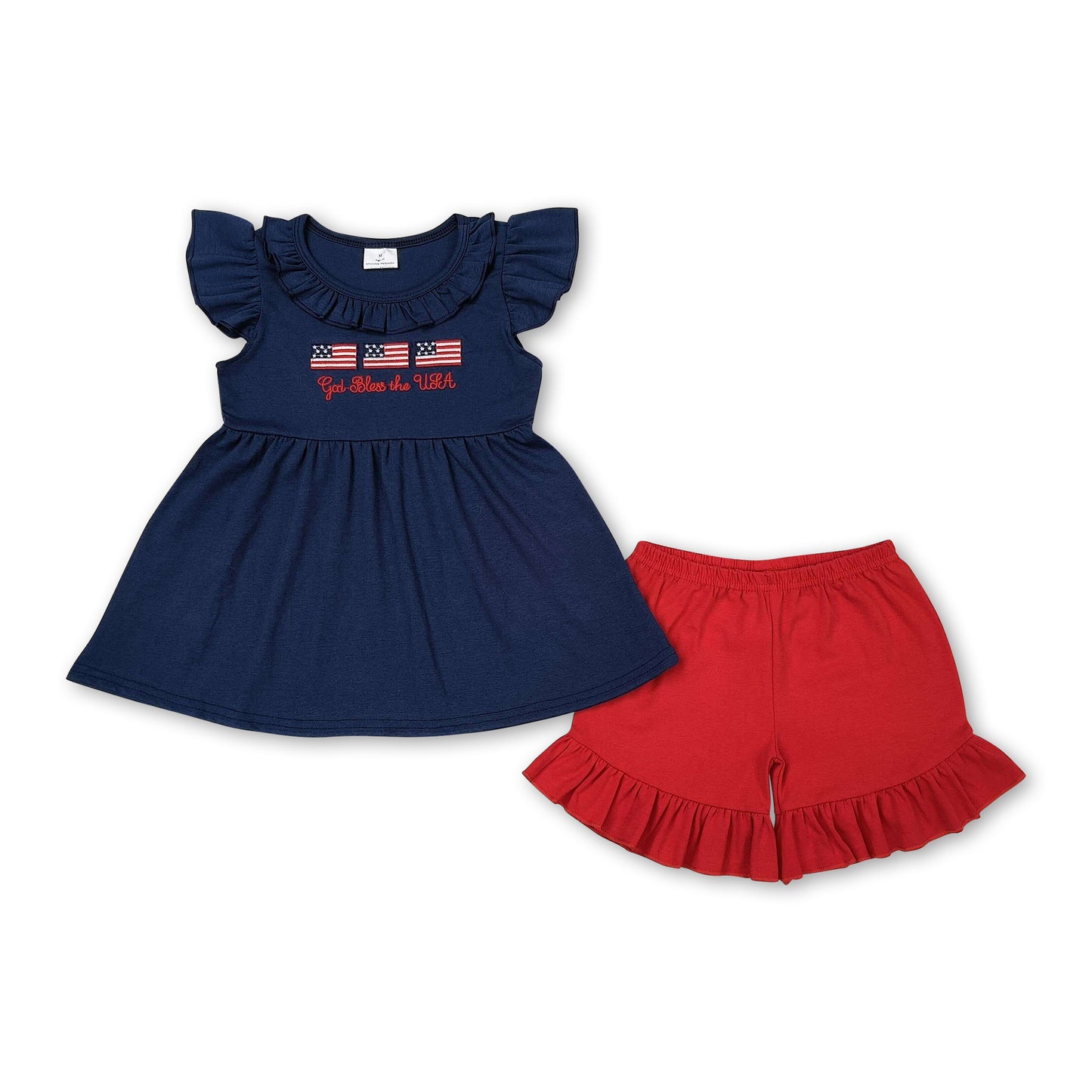 God bless the USA flag kids girls july 4th clothing ship from US