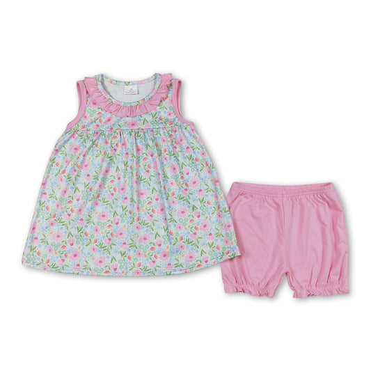 Pink sleeveless floral tunic ruffle shorts girls clothes