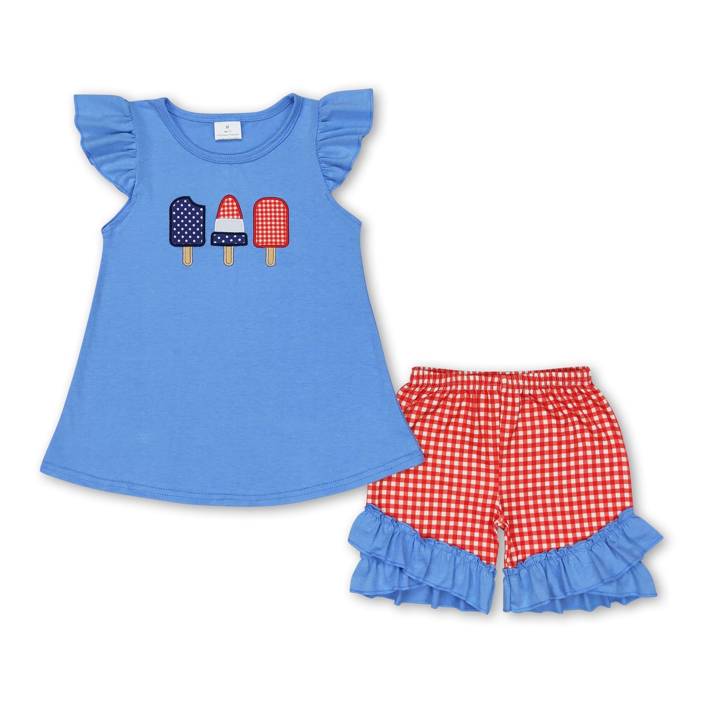 Blue popsicle top plaid shorts girls 4th of july clothes