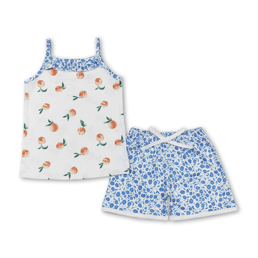 Peach ruffle top shorts girls summer clothing