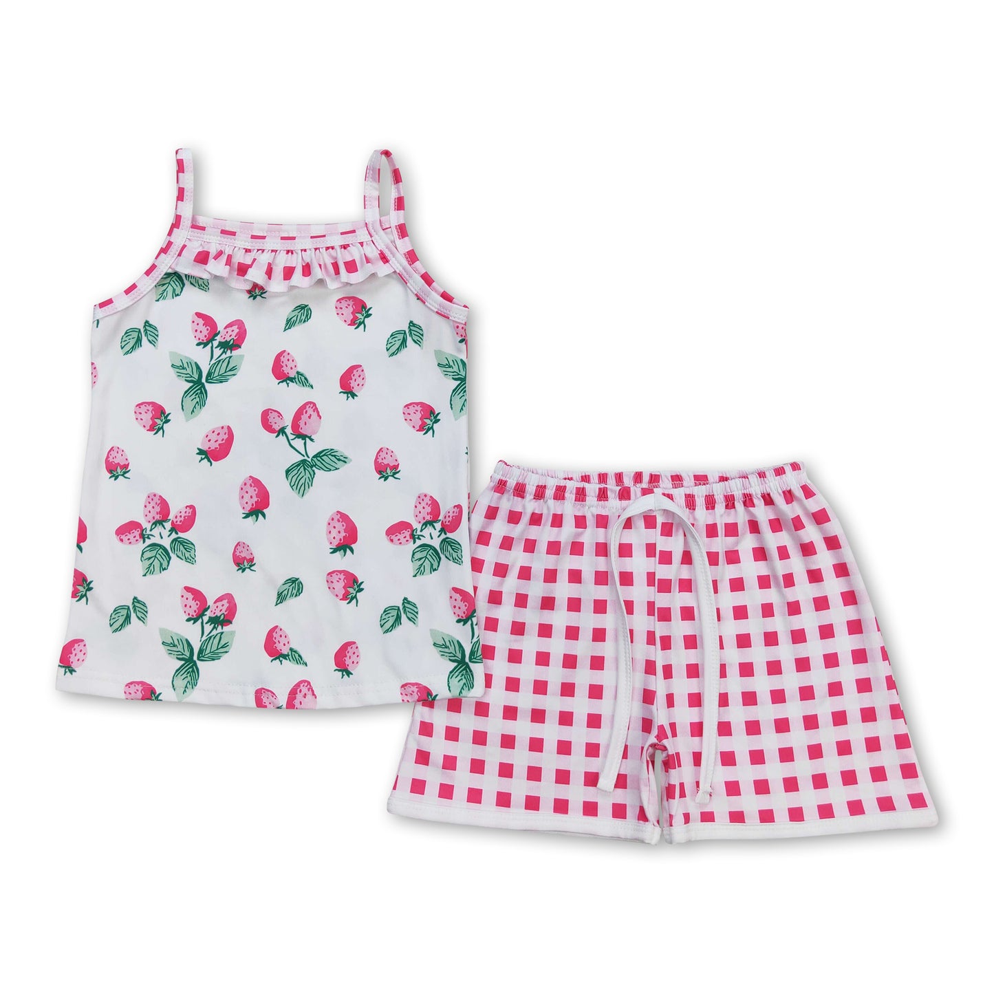 Strawberry ruffle top shorts girls summer clothing