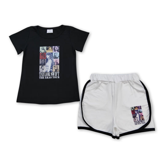 Black top pocket shorts singer girls summer clothes