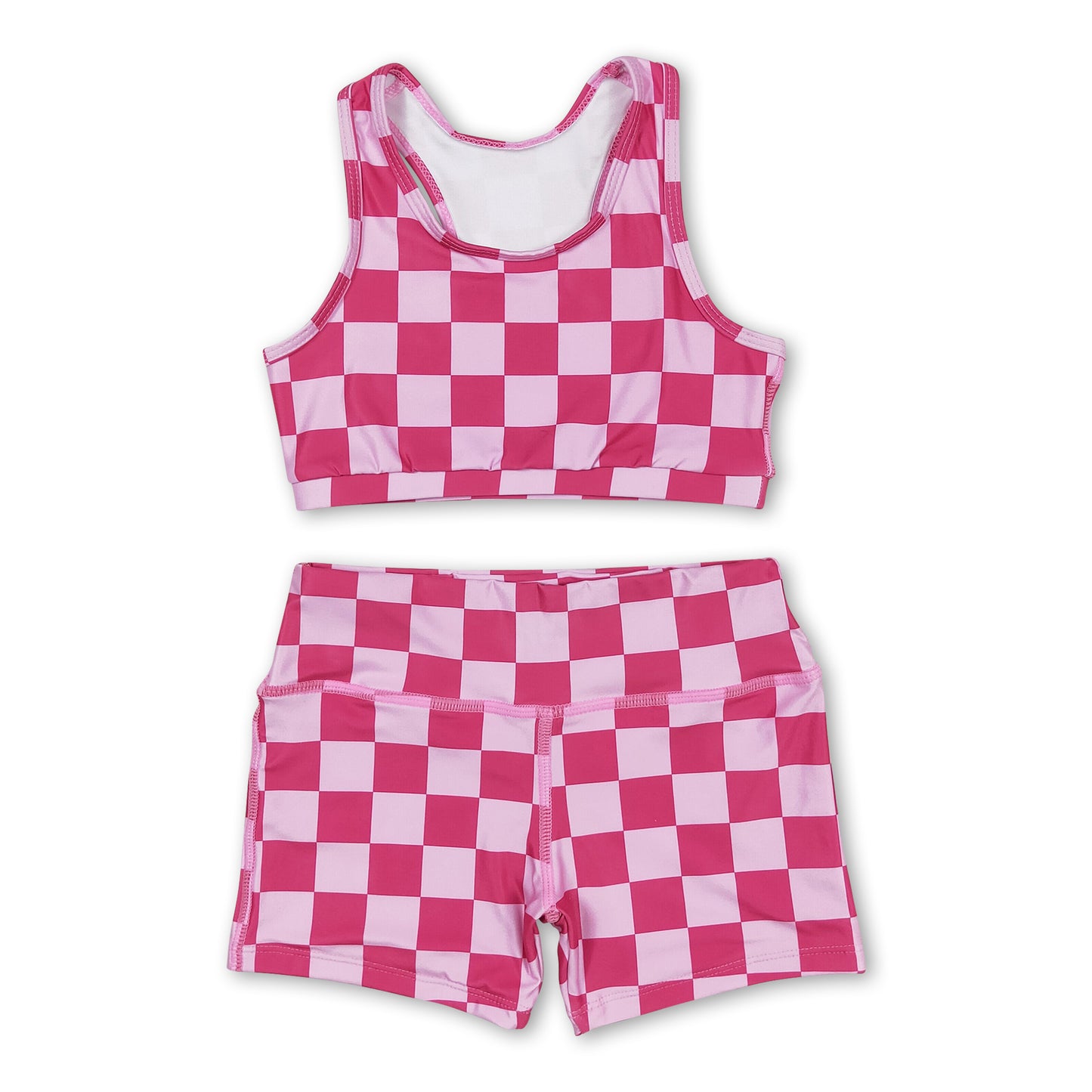 Sleeveless hot pink plaid top shorts girls clothes