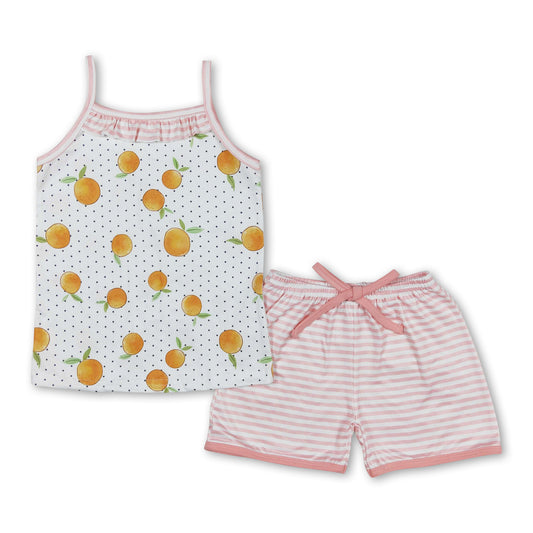 Polka dots orange top stripe shorts girls summer clothes