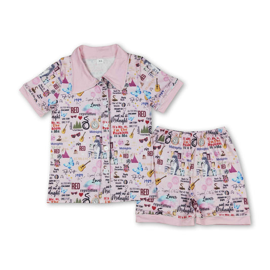 Pink short sleeves butterfly guitar adult women pajamas