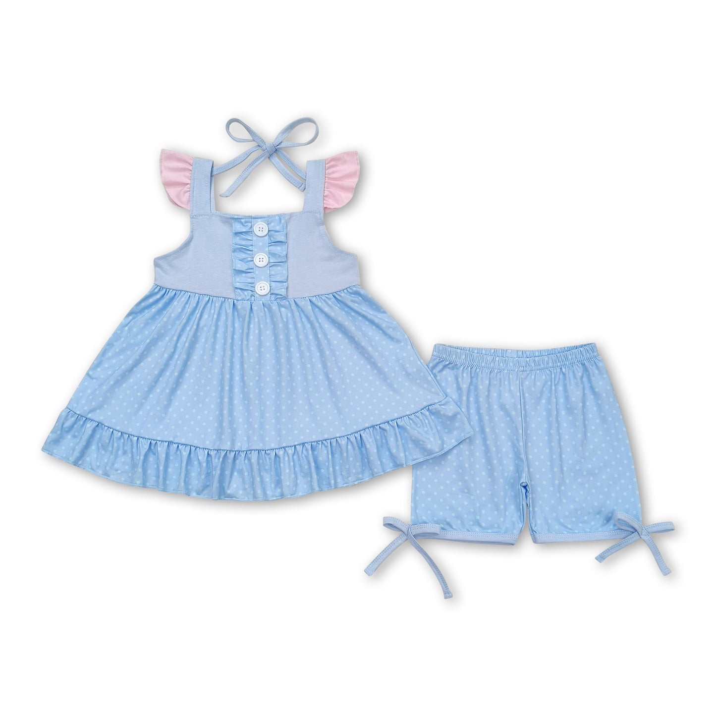 light blue polka dots tunic shorts princess girls summer set