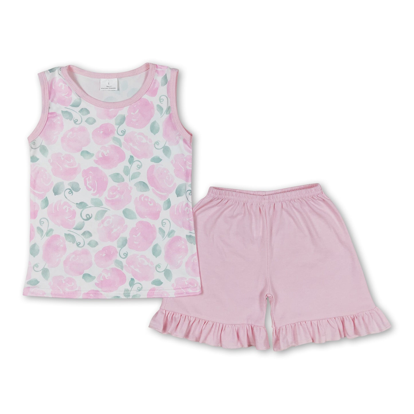 Sleeveless pink floral ruffle shorts girls clothes