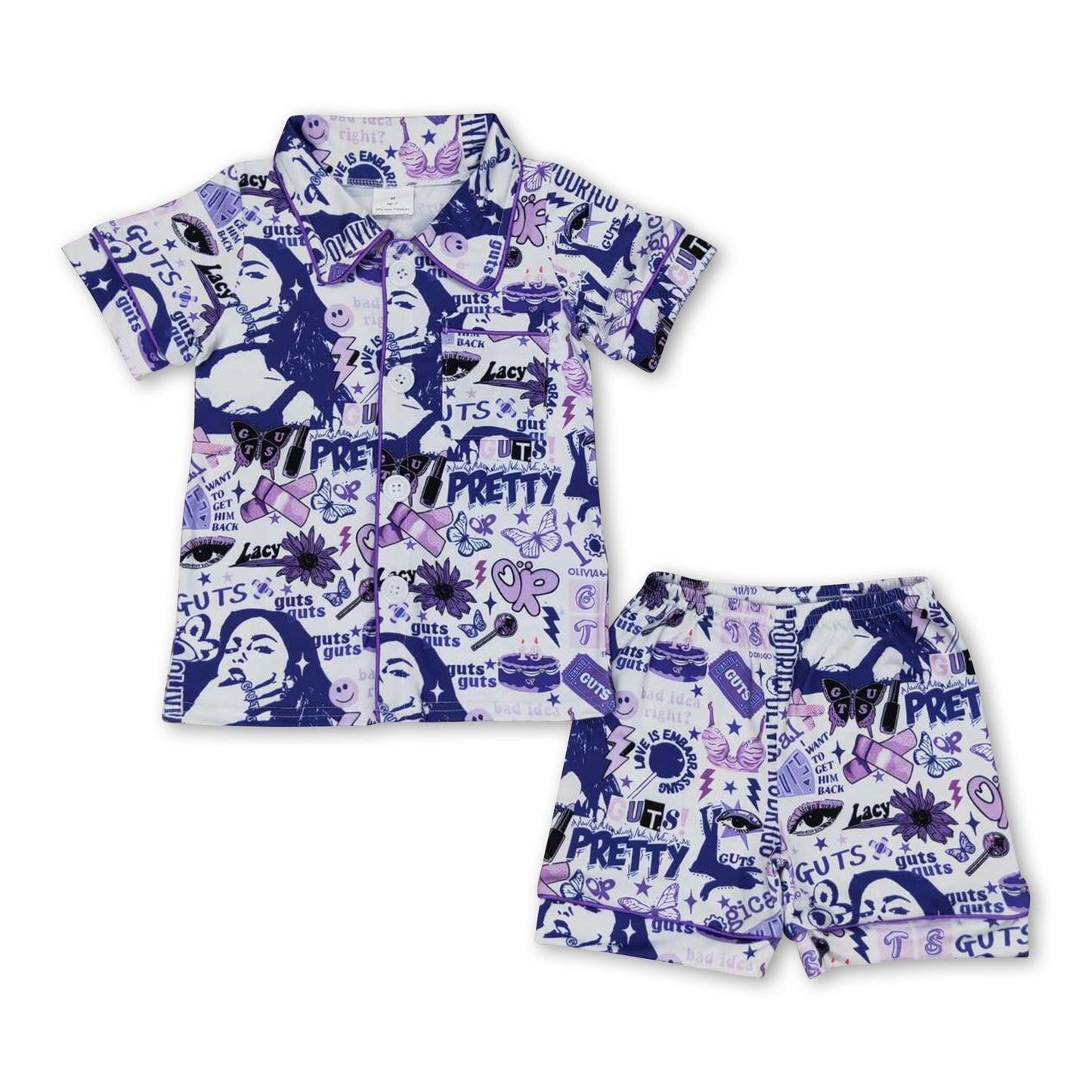 Purple butterfly singer girls summer pajamas