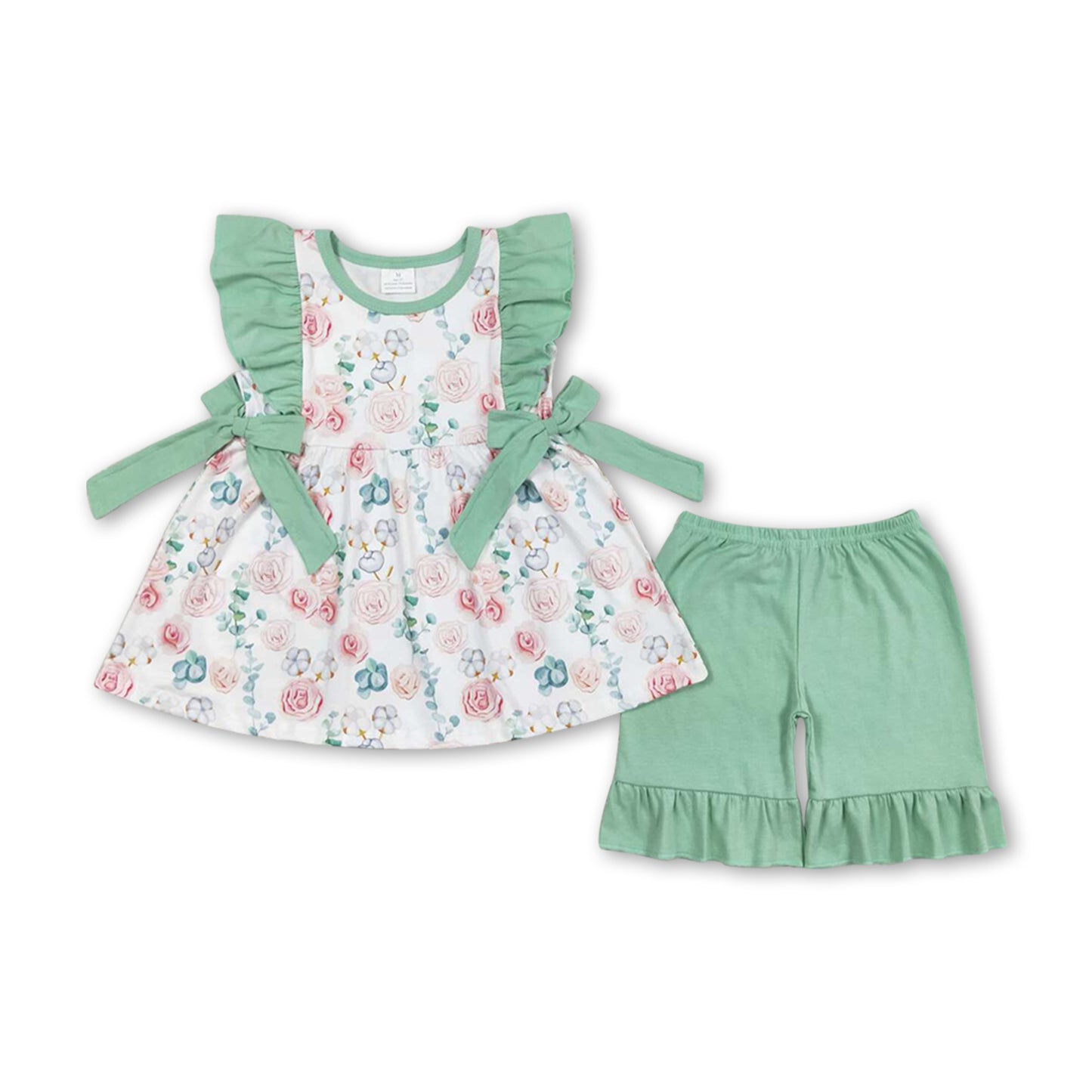 Mint ruffles floral tunic shorts girls spring summer outfits