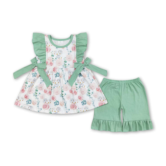 Mint ruffles floral tunic shorts girls spring summer outfits