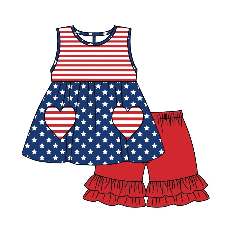 Stripe stars heart tunic shorts girls 4th of july outfits