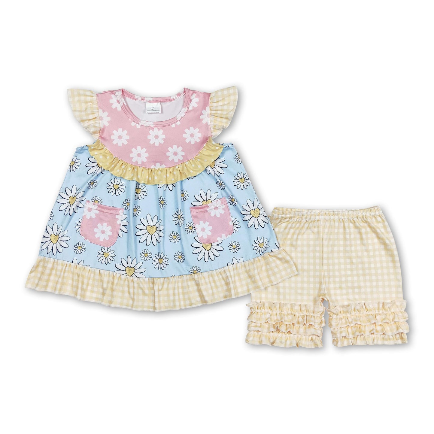 Yellow plaid flutter sleeves daisy girls summer outfits