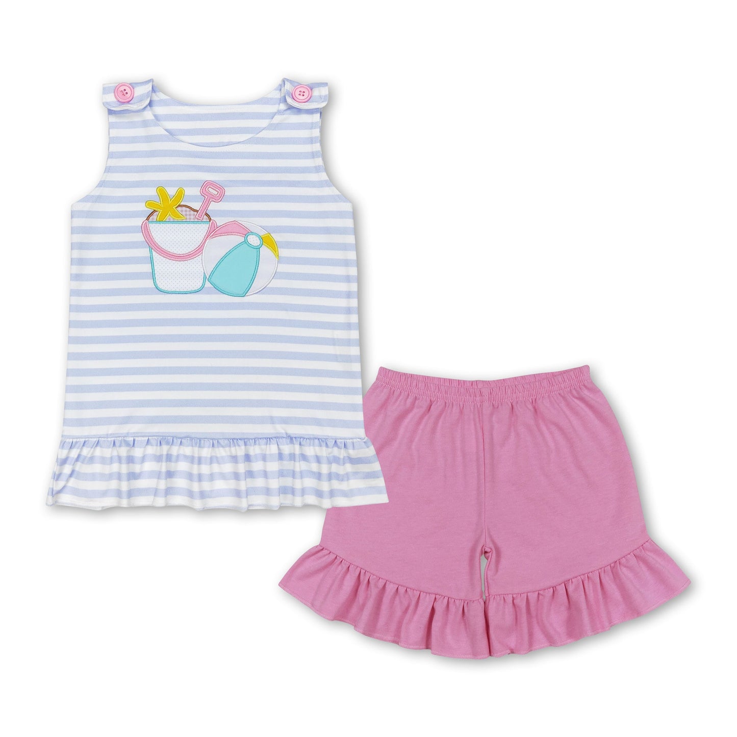 Sleeveless starfish ball embroidery girls summer outfits