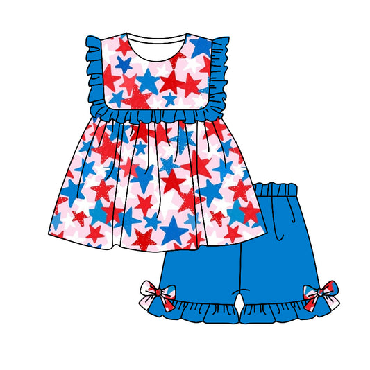 Stars tunic blue shorts girls 4th of july clothing