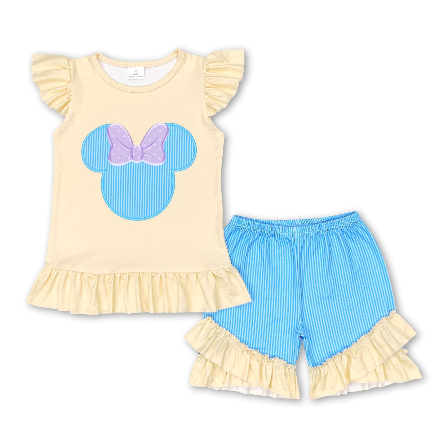 Yellow flutter sleeves mouse top shorts girls clothes