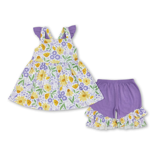 Flutter sleeves lavender yellow floral girls clothing